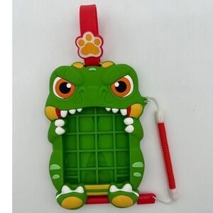 Green Dinosaur Silicone Luggage Tag with Red Stylus Pen and Paw Print Strap